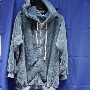 NWOT Cozy Blue Hooded Zip-Up Jacket XL